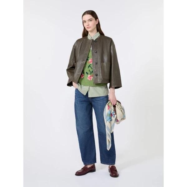 Max Mara Alamaro Intarsia Cotton Blend Gilet in Green | Sweaters | Luxury Shoes 