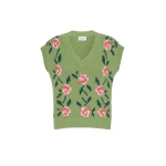 Max Mara Alamaro Intarsia Cotton Blend Gilet in Green | Sweaters | Luxury Shoes 