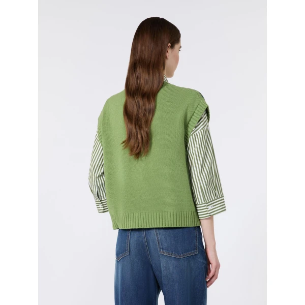 Max Mara Alamaro Intarsia Cotton Blend Gilet in Green | Sweaters | Luxury Shoes 