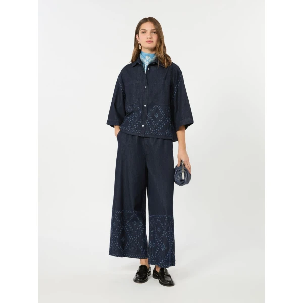 Max Mara Alare Laser Cut Denim Shirt in Navy | Shirts | Luxury Shoes 