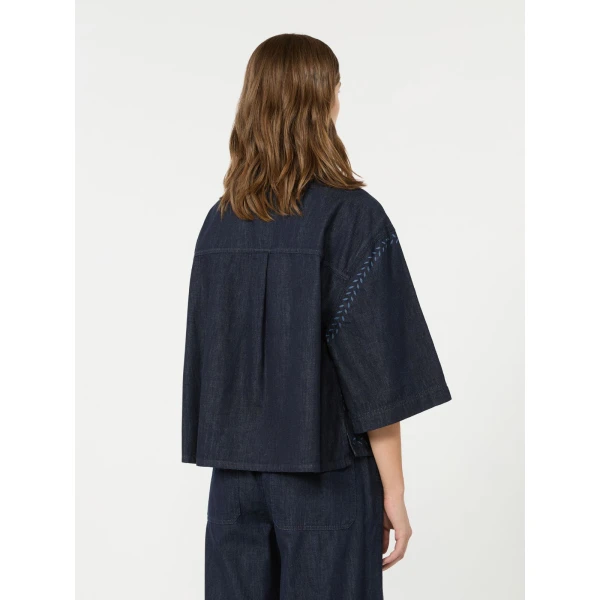 Max Mara Alare Laser Cut Denim Shirt in Navy | Shirts | Luxury Shoes 