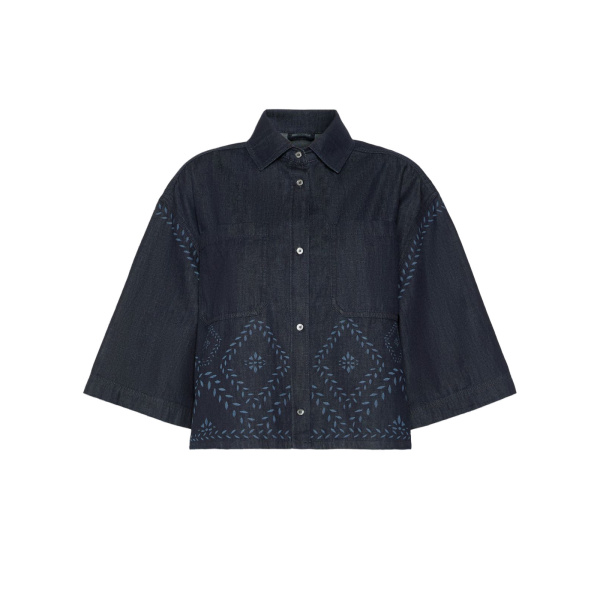 Max Mara Alare Laser Cut Denim Shirt in Navy | Shirts | Luxury Shoes 
