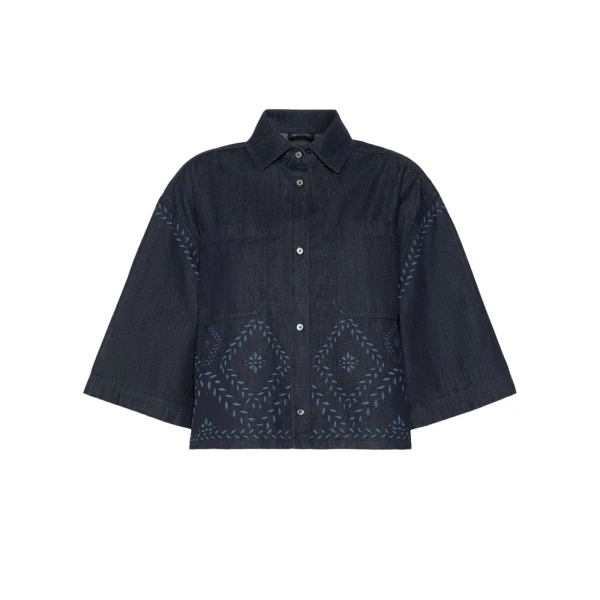 Max Mara Alare Laser Cut Denim Shirt in Navy | Shirts | Luxury Shoes 