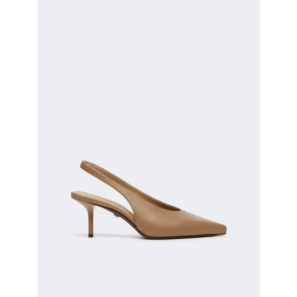Max Mara Albata Nappa Leather Slingbacks in Mud | Heels | Luxury Shoes 