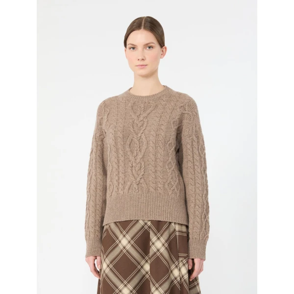 Max Mara Alben Cable Knit Wool Jumper in Hazelnut Brown | Sweaters | Luxury Shoes 