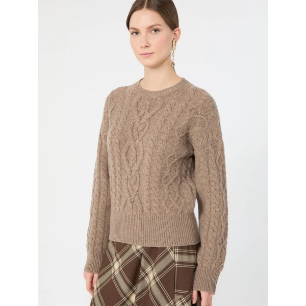 Max Mara Alben Cable Knit Wool Jumper in Hazelnut Brown | Sweaters | Luxury Shoes 