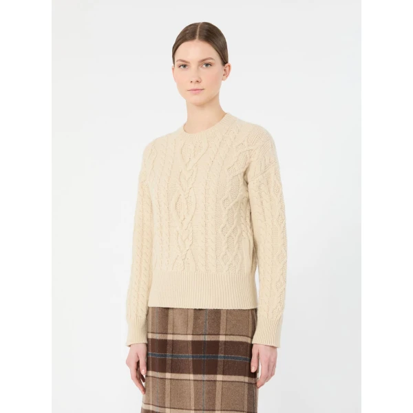 Max Mara Alben Cable Knit Wool Jumper in Ice Grey | Sweaters | Luxury Shoes 