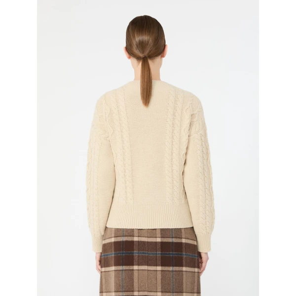 Max Mara Alben Cable Knit Wool Jumper in Ice Grey | Sweaters | Luxury Shoes 