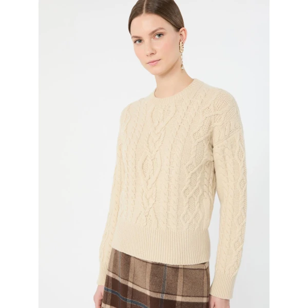Max Mara Alben Cable Knit Wool Jumper in Ice Grey | Sweaters | Luxury Shoes 