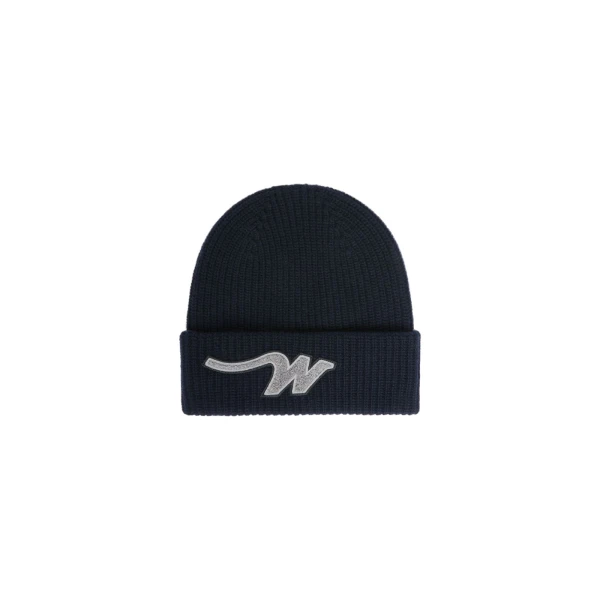 Max Mara Alben Wool W Patch Beanie in Navy | Hats | Luxury Shoes 