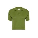 Max Mara Albero Cotton Polo Collar Jumper in Green | Sweaters | Luxury Shoes 