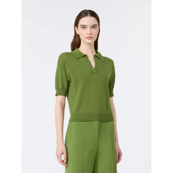 Max Mara Albero Cotton Polo Collar Jumper in Green | Sweaters | Luxury Shoes 
