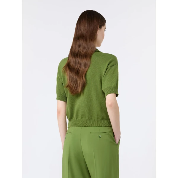 Max Mara Albero Cotton Polo Collar Jumper in Green | Sweaters | Luxury Shoes 