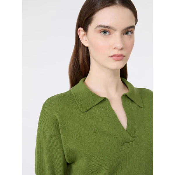 Max Mara Albero Cotton Polo Collar Jumper in Green | Sweaters | Luxury Shoes 