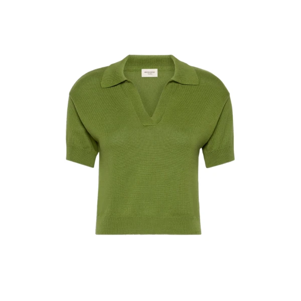 Max Mara Albero Cotton Polo Collar Jumper in Green | Sweaters | Luxury Shoes 