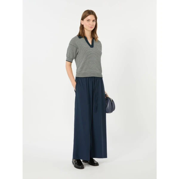 Max Mara Albero Cotton Polo Collar Jumper in Navy | Sweaters | Luxury Shoes 
