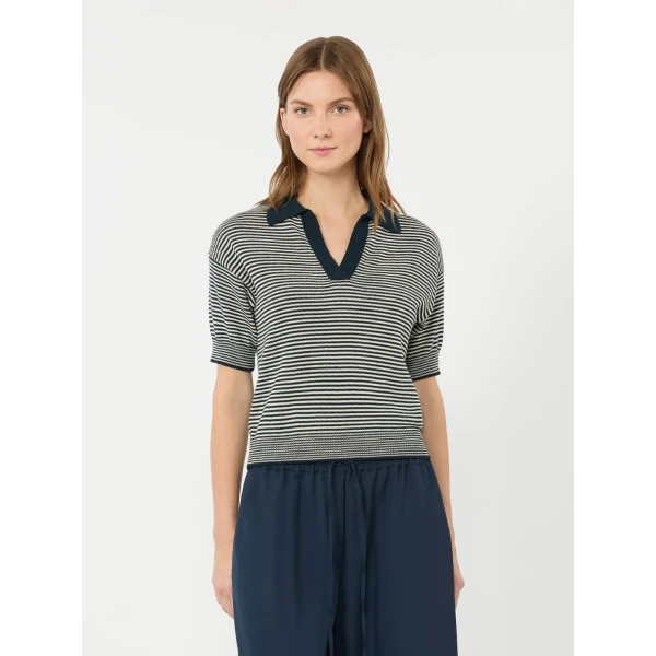 Max Mara Albero Cotton Polo Collar Jumper in Navy | Sweaters | Luxury Shoes 