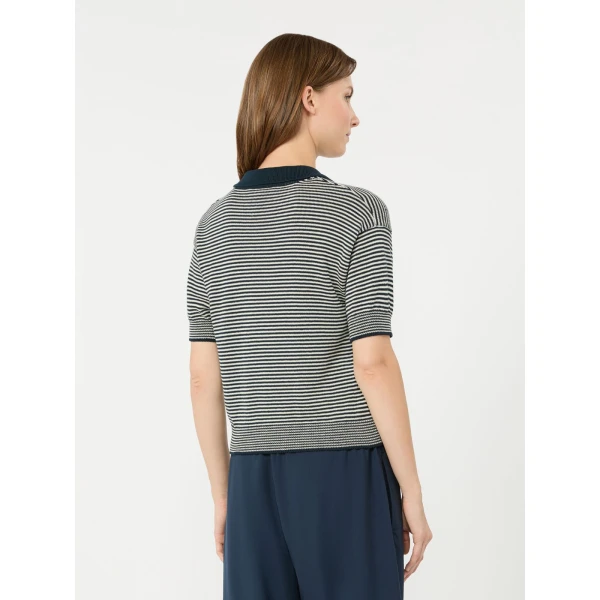 Max Mara Albero Cotton Polo Collar Jumper in Navy | Sweaters | Luxury Shoes 