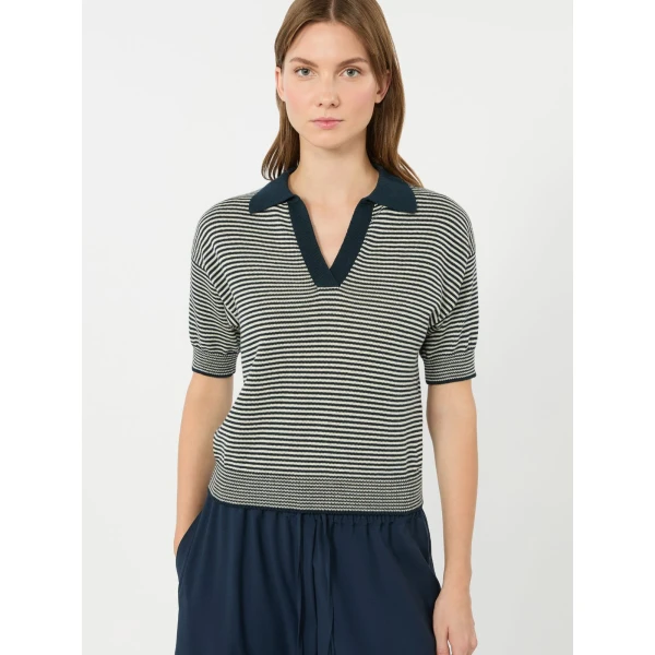 Max Mara Albero Cotton Polo Collar Jumper in Navy | Sweaters | Luxury Shoes 