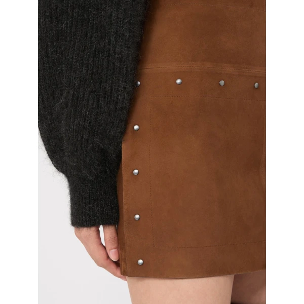 Max Mara Alcano Short Suede Skirt in Brown | Leather Skirts | Luxury Shoes 