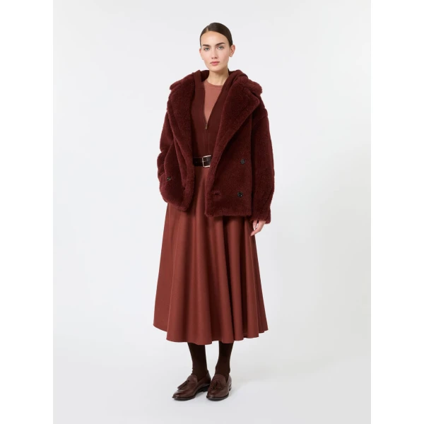 Max Mara Alcuno Alpaca and Wool Teddy Cropped Biker Jacket in Rust | Jackets | Luxury Shoes 