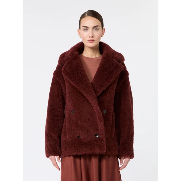 Max Mara Alcuno Alpaca and Wool Teddy Cropped Biker Jacket in Rust | Jackets | Luxury Shoes 