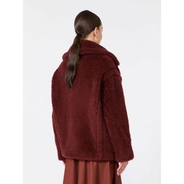 Max Mara Alcuno Alpaca and Wool Teddy Cropped Biker Jacket in Rust | Jackets | Luxury Shoes 