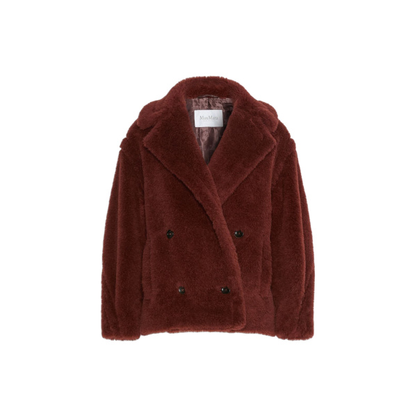 Max Mara Alcuno Alpaca and Wool Teddy Cropped Biker Jacket in Rust | Jackets | Luxury Shoes 