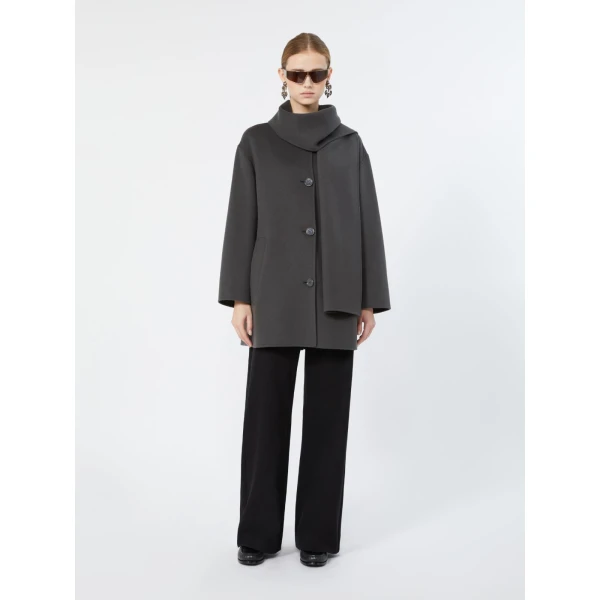 Max Mara Alicia Short Wool Coat with Scarf in Dark Grey | Wool Coat | Luxury Shoes 