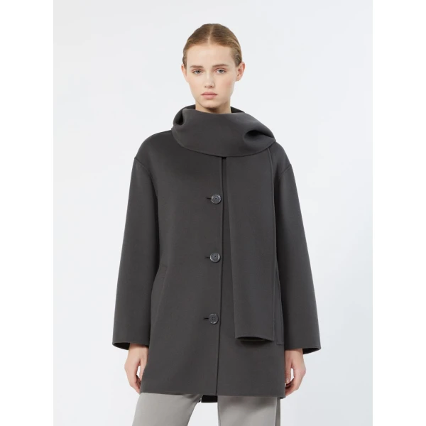 Max Mara Alicia Short Wool Coat with Scarf in Dark Grey | Wool Coat | Luxury Shoes 