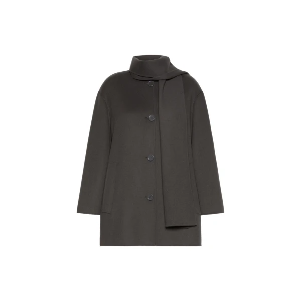 Max Mara Alicia Short Wool Coat with Scarf in Dark Grey | Wool Coat | Luxury Shoes 