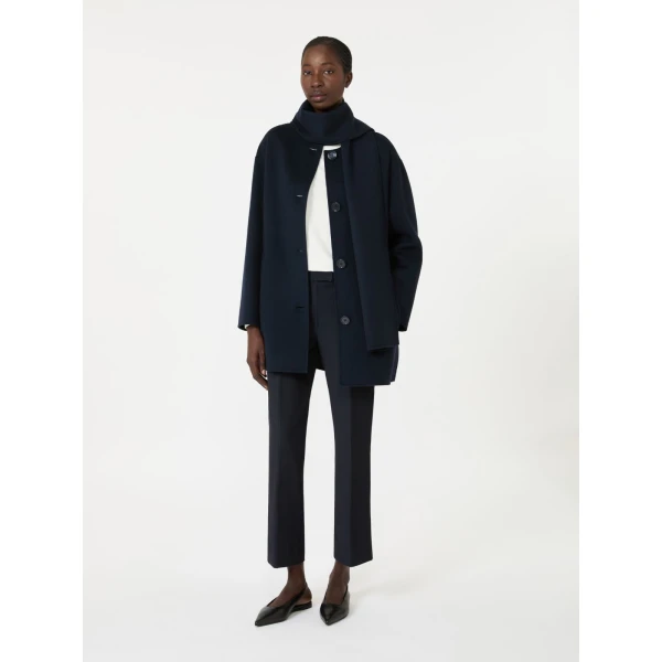 Max Mara Alicia Short Wool Coat with Scarf in Midnight Blue | Wool Coat | Luxury Shoes 