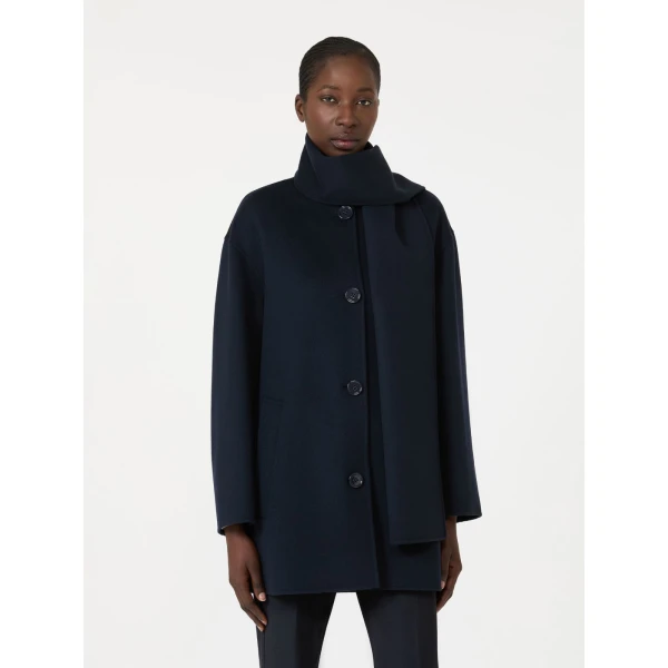 Max Mara Alicia Short Wool Coat with Scarf in Midnight Blue | Wool Coat | Luxury Shoes 