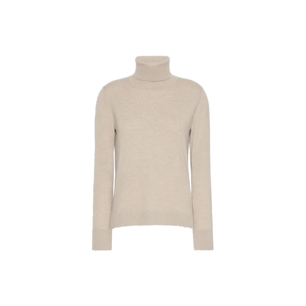 Max Mara Allegra Wool Polo-Neck Sweater with Elbow Patches in Beige | Turtlenecks | Luxury Shoes 