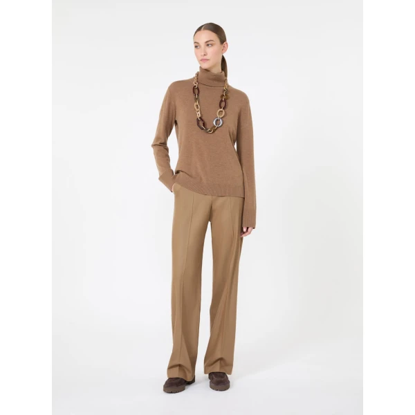 Max Mara Allegra Wool Polo-Neck Sweater with Elbow Patches in Camel | Turtlenecks | Luxury Shoes 