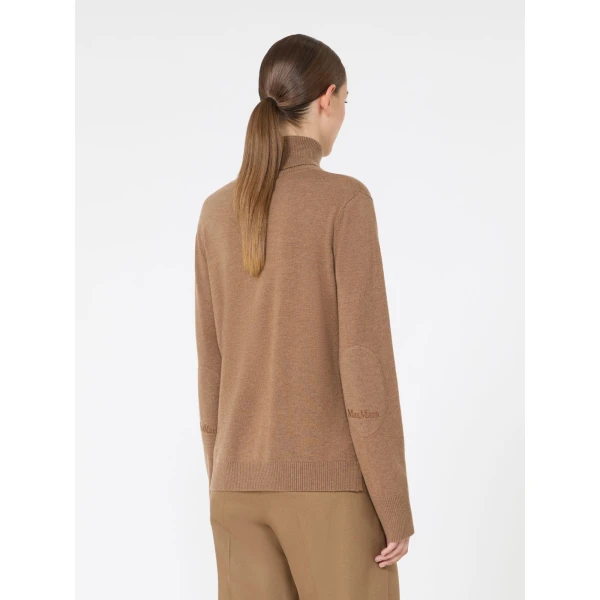 Max Mara Allegra Wool Polo-Neck Sweater with Elbow Patches in Camel | Turtlenecks | Luxury Shoes 