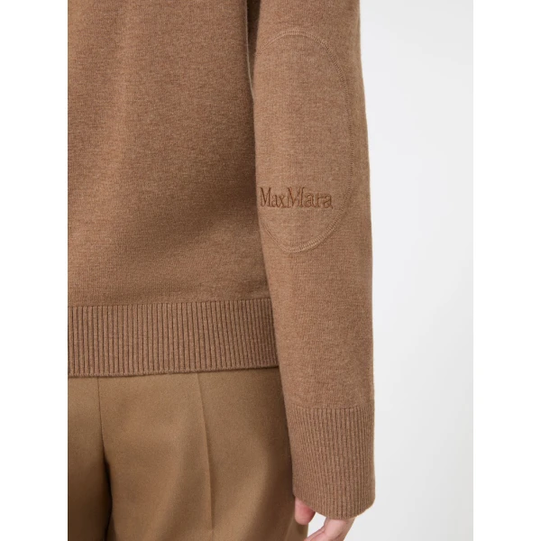 Max Mara Allegra Wool Polo-Neck Sweater with Elbow Patches in Camel | Turtlenecks | Luxury Shoes 