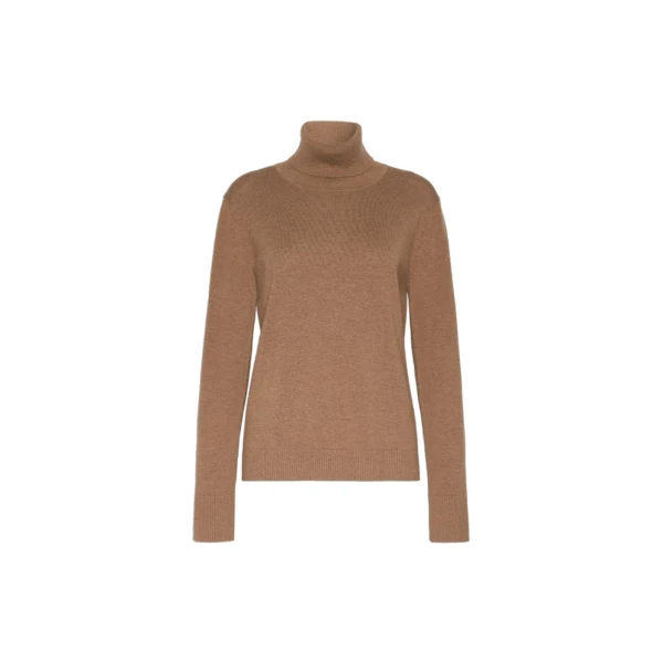 Max Mara Allegra Wool Polo-Neck Sweater with Elbow Patches in Camel | Turtlenecks | Luxury Shoes 