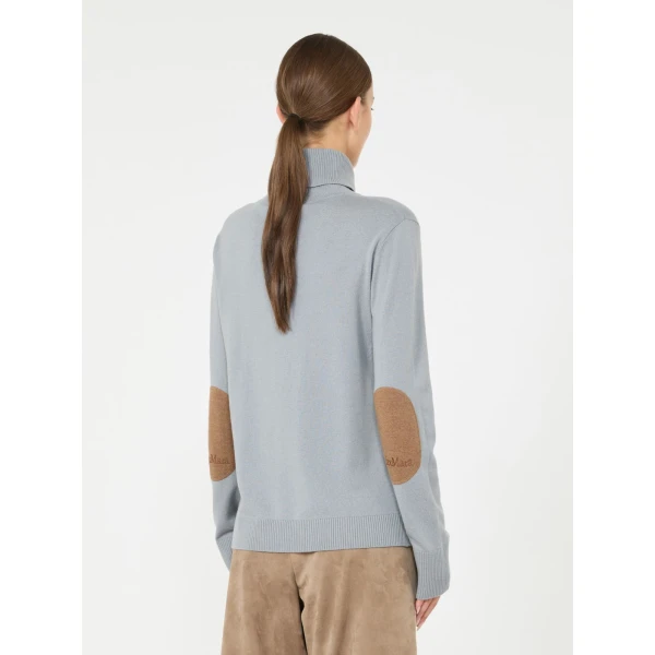 Max Mara Allegra Wool Polo-Neck Sweater with Elbow Patches in Light Blue | Turtlenecks | Luxury Shoes 