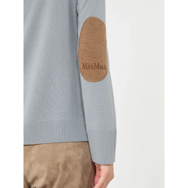 Max Mara Allegra Wool Polo-Neck Sweater with Elbow Patches in Light Blue | Turtlenecks | Luxury Shoes 