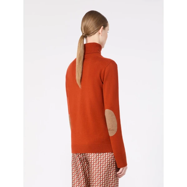 Max Mara Allegra Wool Polo-Neck Sweater with Elbow Patches in Orange | Turtlenecks | Luxury Shoes 