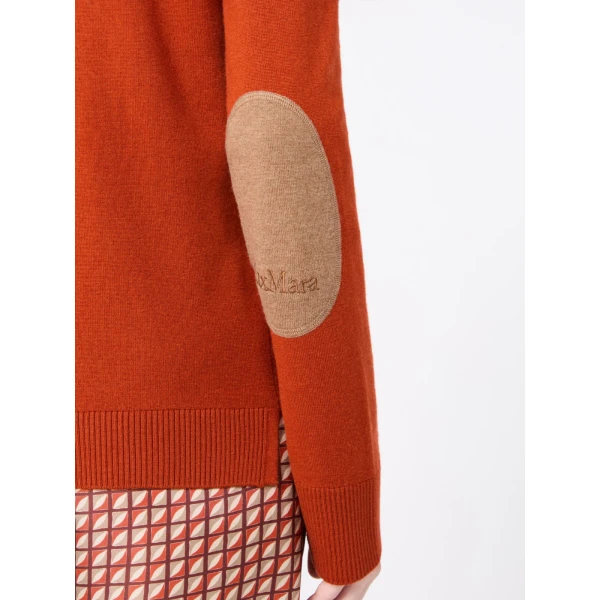 Max Mara Allegra Wool Polo-Neck Sweater with Elbow Patches in Orange | Turtlenecks | Luxury Shoes 