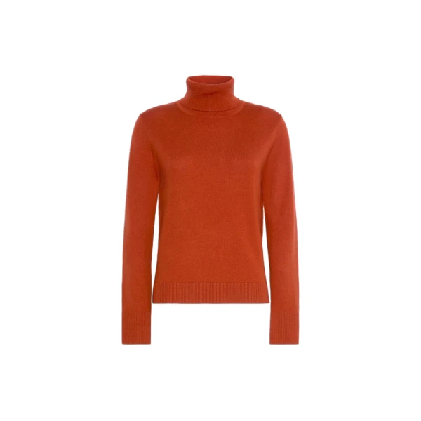 Max Mara Allegra Wool Polo-Neck Sweater with Elbow Patches in Orange | Turtlenecks | Luxury Shoes 