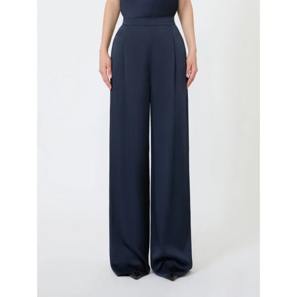 Max Mara Alpaca Envers Satin Palazzo Trousers in Midnight Blue | Wide leg pants | Luxury Shoes 