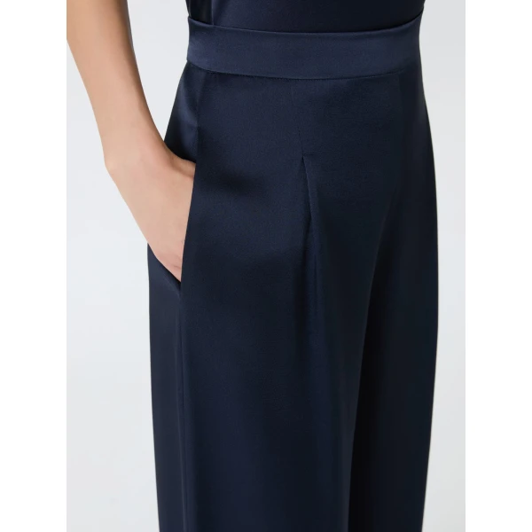 Max Mara Alpaca Envers Satin Palazzo Trousers in Midnight Blue | Wide leg pants | Luxury Shoes 