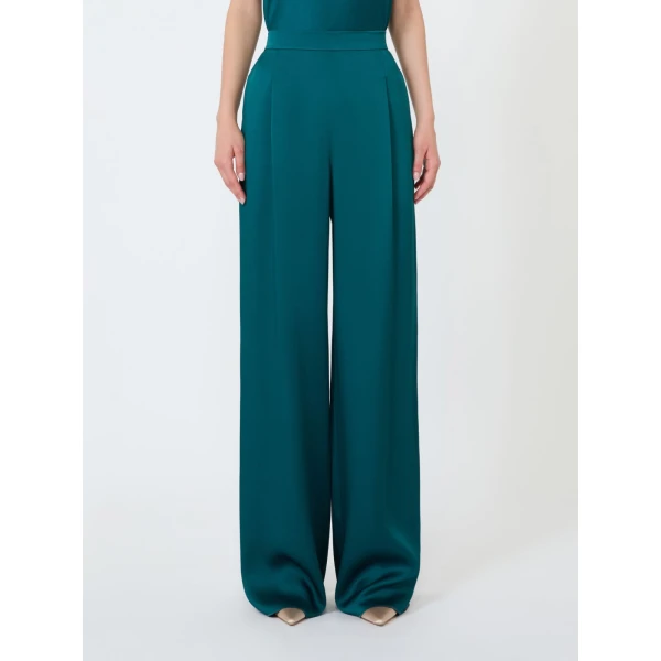 Max Mara Alpaca Envers Satin Palazzo Trousers in Oil Green | Wide leg pants | Luxury Shoes 