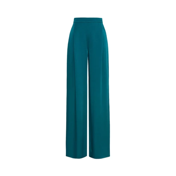Alpaca Envers Satin Palazzo Trousers in Oil Green