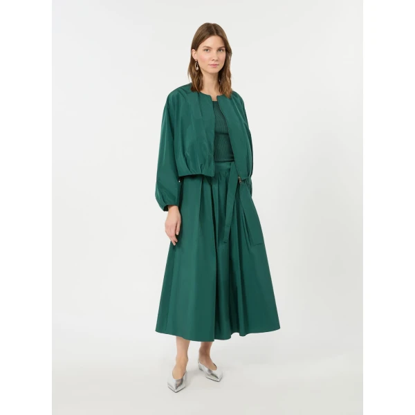 Max Mara Alpaca Pleated Cotton-Blend Taffeta Skirt in Dark Green | Pleated Skirts | Luxury Shoes 