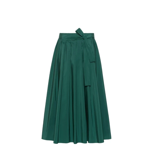 Alpaca Pleated Cotton-Blend Taffeta Skirt in Dark Green