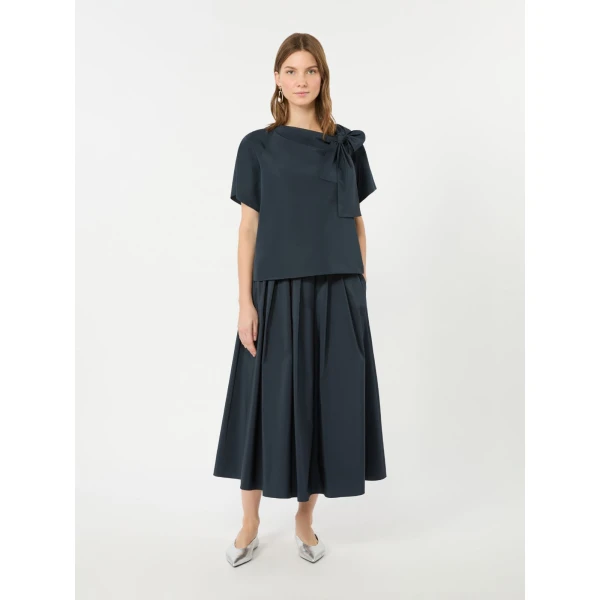 Max Mara Alpaca Pleated Cotton-Blend Taffeta Skirt in Navy | Pleated Skirts | Luxury Shoes 